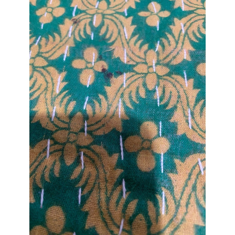 Kantha Quilt Reversible Cotton Twin Throw Blanket Green Blue Red Paisley Floral - Picture 8 of 8